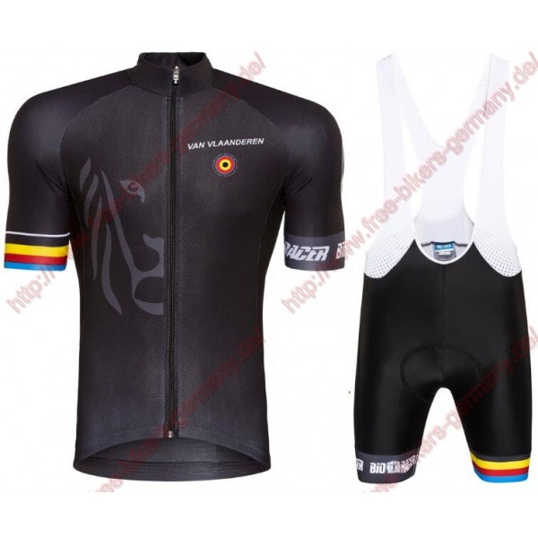 Radsport Bioracer Van Vlaanderen schwarz 2018 Radbekleidung Satz Trikot Kurzarm+Trägerh