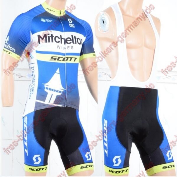 Profiteam 2018 Mitchelton Scott blau Radbekleidung Satz Trikot Kurzarm+Trägerh