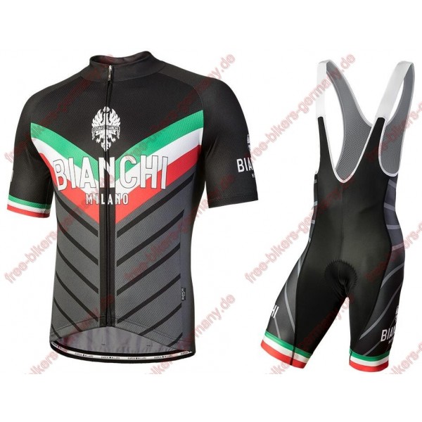 Profiteam 2018 Bianchi Milano Tiera schwarz Radbekleidung Satz Trikot Kurzarm+Trägerhosen Sets