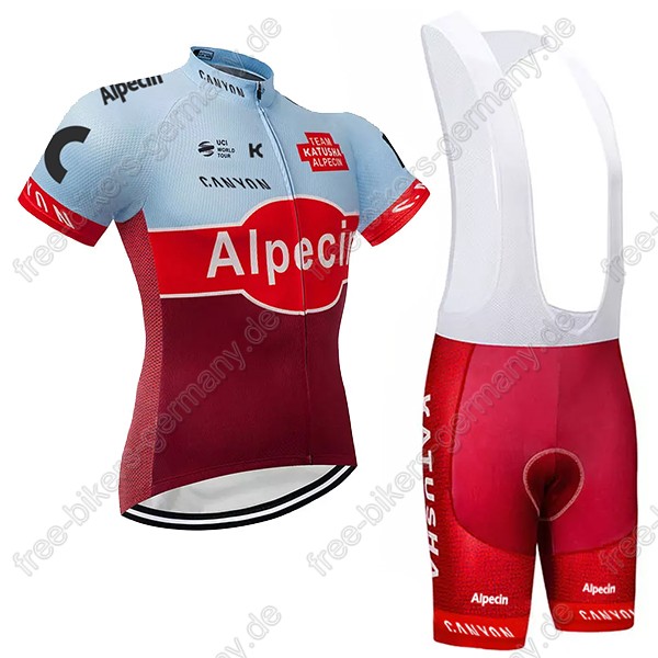 Katusha Alpecin rot Radbekleidung Satz Trikot Kurzarm+Trägerhosen 