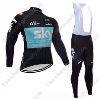 Sky schwarz blau Fahrradbekleidung Trikot Langarm+Lang Trägerh