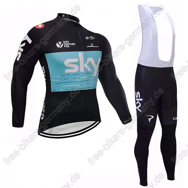 Sky schwarz blau Fahrradbekleidung Trikot Langarm+Lang Trägerh