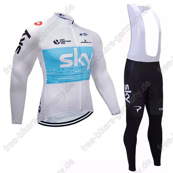 Sky Weiß blau Fahrradbekleidung Trikot Langarm+Lang Trägerh