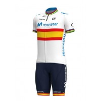 Fahrradbekleidung Radsport 2020 MOVISTAR TEAM Spanish Champion Radbekleidung Satz Trikot Kurzarm+Trägerhosen Set Out