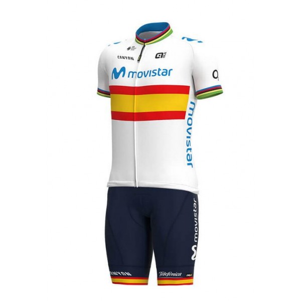Fahrradbekleidung Radsport 2020 MOVISTAR TEAM Spanish Champion Radbekleidung Satz Trikot Kurzarm+Trägerhosen Set Out