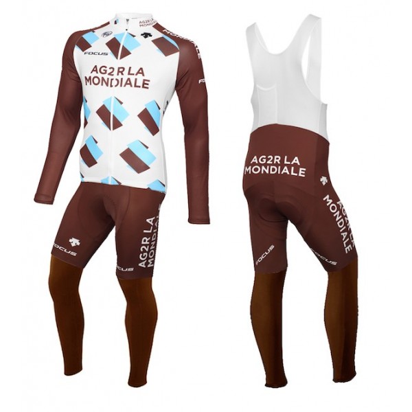 2015 Ag2r La Mondiale Team Fahrradbekleidung Satz Radtrikot Langarm+Lang Trägerhose