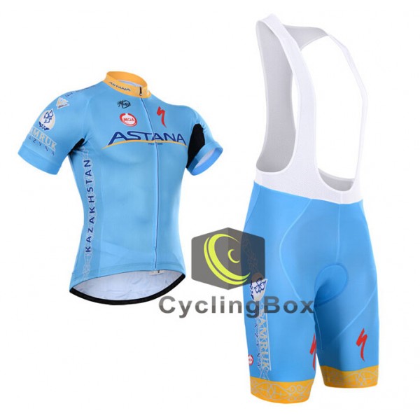 2015 Astana Fahrradbekleidung Satz Fahrradtrikot Kurzarm Trikot und Kurz Trägerhose