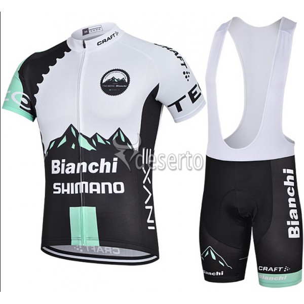 2015 Bianchi Shimano Fahrradbekleidung Satz Fahrradtrikot Kurzarm Trikot und Kurz Trägerhose