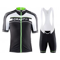 2015 Craft Bike Grand Tour Schwarz-Weiß-Grün Fahrradbekleidung Satz Fahrradtrikot Kurzarm Trikot und Kurz Trägerhose
