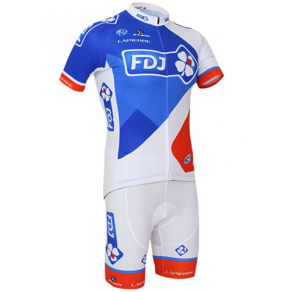 2015 FDJ Radbekleidung Radtrikot Kurzarm und Fahrradhosen Kurz