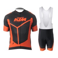 2015 KTM Proteam Schwarz orange Fahrradbekleidung Satz Fahrradtrikot Kurzarm Trikot und Kurz Trägerhose