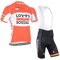 2015 Lotto Soudal Fahrradbekleidung Satz Fahrradtrikot Kurzarm Trikot und Kurz Trägerhose