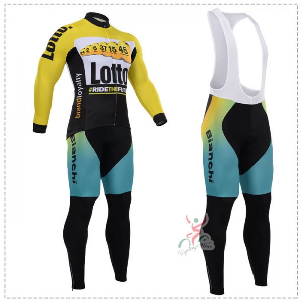 2015 Lotto Bianchi Fahrradbekleidung Radtrikot Satz Langarm und Lange Trägerhose