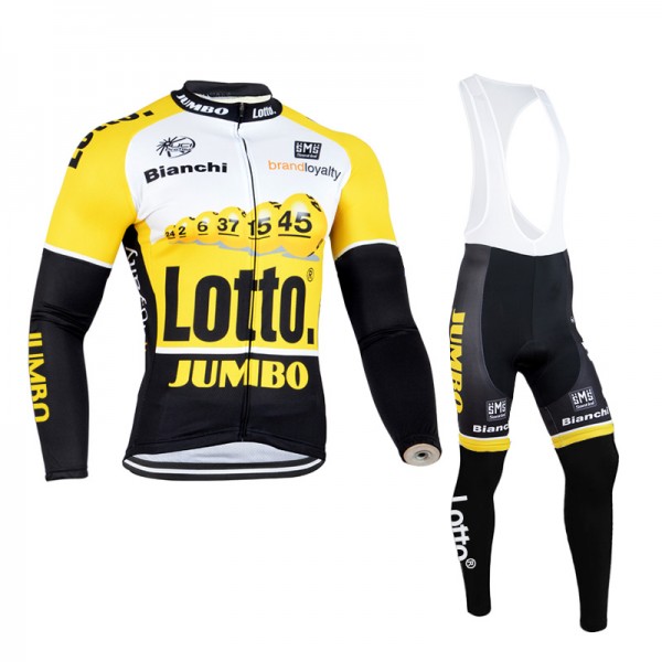 2015 Lotto Fahrradbekleidung Radtrikot Satz Langarm und Lange Trägerhose