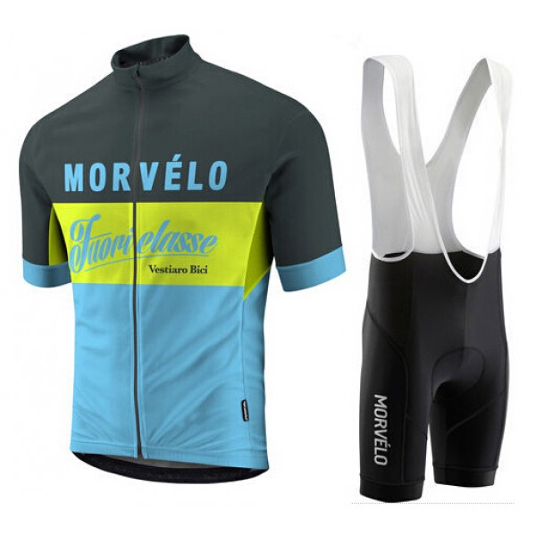 2015 MORVELO blau Fahrradbekleidung Satz Fahrradtrikot Kurzarm Trikot und Kurz Trägerhose