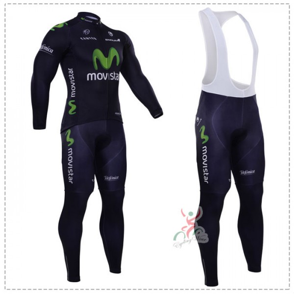 2015 Movistar Fahrradbekleidung Radtrikot Satz Langarm und Lange Trägerhose
