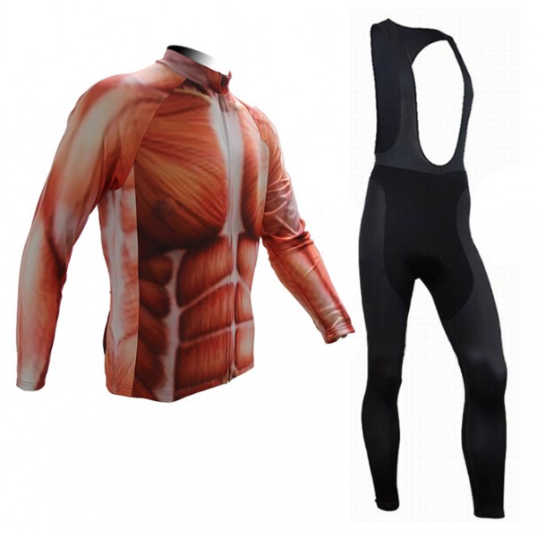 2015 Muscle Fahrradbekleidung Radtrikot Satz Langarm und Lange Trägerhose