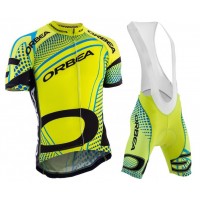 2015 Orbea fluo Gelb Blau Fahrradbekleidung Satz Fahrradtrikot Kurzarm Trikot und Kurz Trägerhose