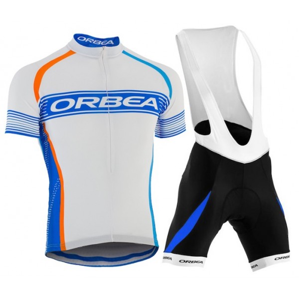 2015 Orbea Weiß-Blau Fahrradbekleidung Satz Fahrradtrikot Kurzarm Trikot und Kurz Trägerhose