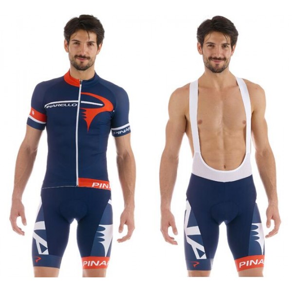 2015 Pinarello Fahrradbekleidung Satz Fahrradtrikot Kurzarm Trikot und Kurz Trägerhose Blau