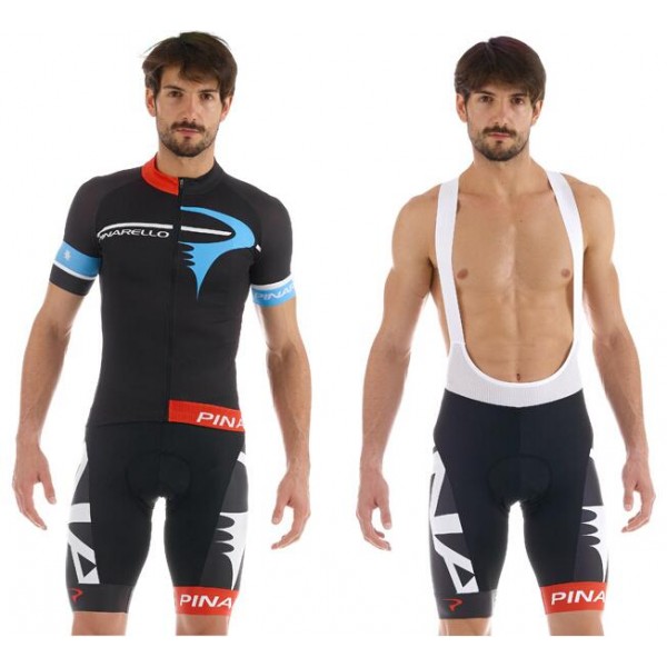 2015 Pinarello Schwarz Blau Fahrradbekleidung Satz Fahrradtrikot Kurzarm Trikot und Kurz Trägerhose