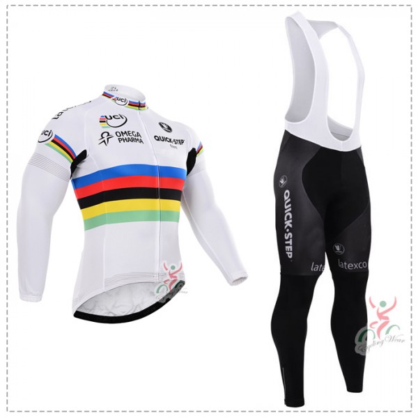 2015 Quick Step Fahrradbekleidung Radtrikot Satz Langarm und Lange Trägerhose