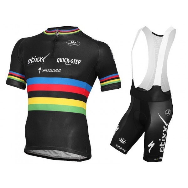 Etixx Quick-Step Champion Du Monde 2015 Fahrradbekleidung Satz Fahrradtrikot Kurzarm Trikot und Kurz Trägerhose