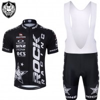 2015 Rock Racing schwarz Fahrradbekleidung Satz Fahrradtrikot Kurzarm Trikot und Kurz Trägerhose