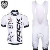 2015 Rock Racing Weiß Fahrradbekleidung Satz Fahrradtrikot Kurzarm Trikot und Kurz Trägerhose