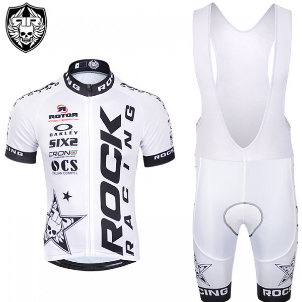 2015 Rock Racing Weiß Fahrradbekleidung Satz Fahrradtrikot Kurzarm Trikot und Kurz Trägerhose