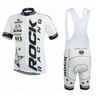 2015 Rock Racing Weiß Fahrradbekleidung Satz Fahrradtrikot Kurzarm Trikot und Kurz Trägerhose