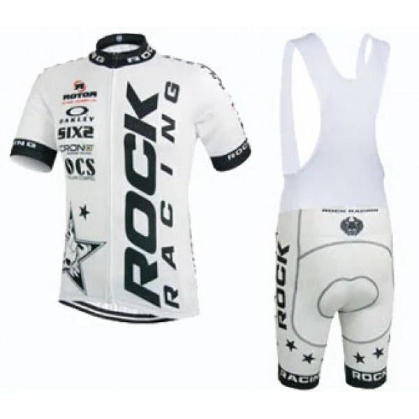 2015 Rock Racing Weiß Fahrradbekleidung Satz Fahrradtrikot Kurzarm Trikot und Kurz Trägerhose