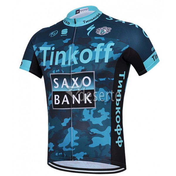 2015 Saxo Bank Tinkoff Radtrikot Kurzarm Camouflage Blau