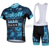 2015 Saxo Bank Tinkoff Radtrikot Kurzarm Camouflage Blau und Kurz Trägerhose