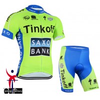 2015 Saxo Bank Tinkoff Radbekleidung Radtrikot Kurzarm und Fahrradhosen Kurz Fluorescence