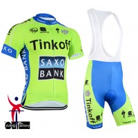 2015 Saxo Bank Tinkoff Fahrradbekleidung Satz Fahrradtrikot Kurzarm Trikot und Kurz Trägerhose Fluorescence