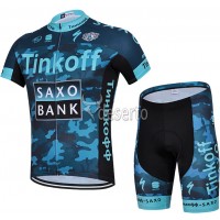 2015 Saxo Bank Tinkoff Radbekleidung Radtrikot Kurzarm und Fahrradhosen Kurz Camouflage Blau