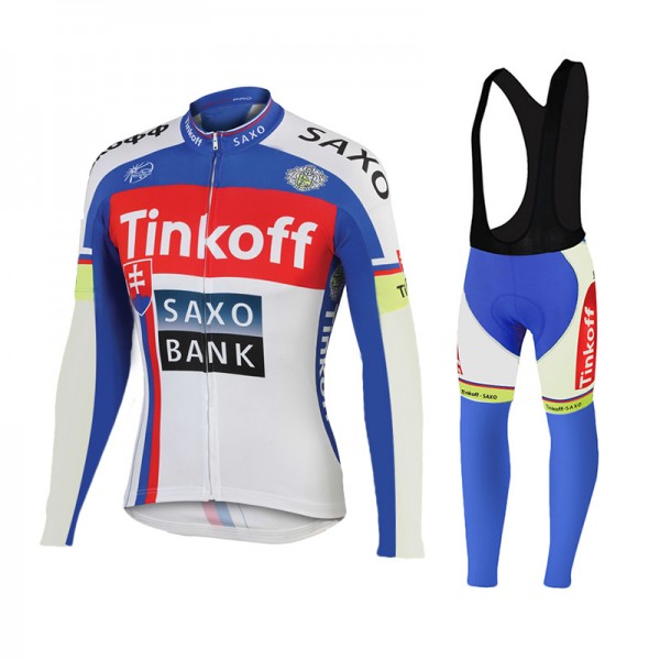 2015 Tinkoff Saxo Bank bleu Fahrradbekleidung Radtrikot Satz Langarm und Lange Trägerhose