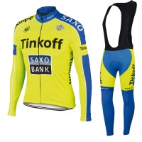 2015 Saxo Bank Tinkoff Fahrradbekleidung Radtrikot Satz Langarm und Lange Trägerhose