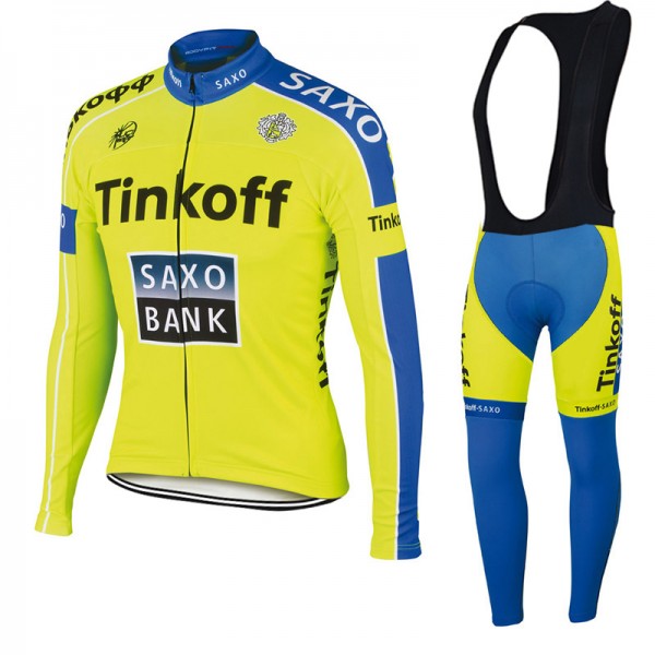 2015 Saxo Bank Tinkoff Fahrradbekleidung Radtrikot Satz Langarm und Lange Trägerhose