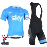 2015 Sky Radtrikot Kurzarm Blau und Kurz Trägerhose