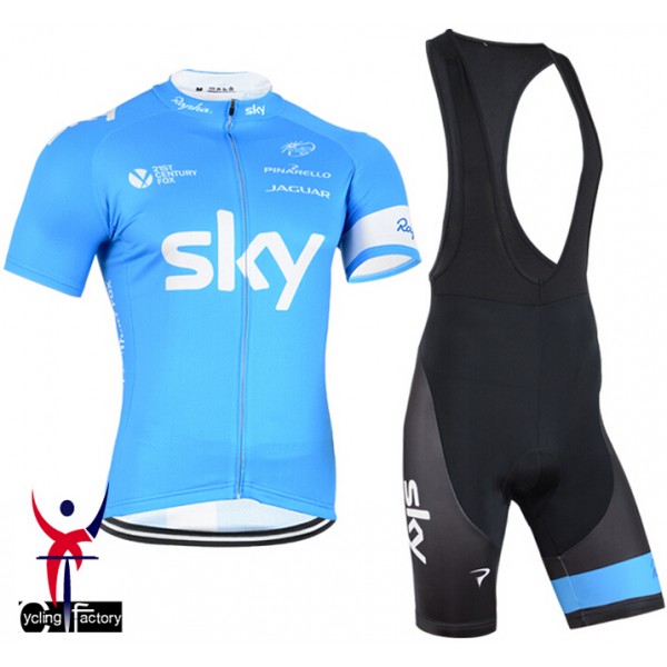 2015 Sky Radtrikot Kurzarm Blau und Kurz Trägerhose
