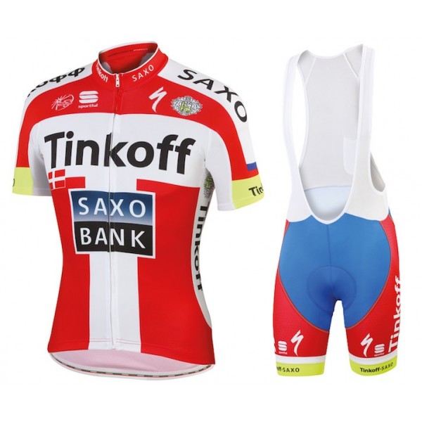 Tinkoff-Saxo Bank Champion danoise 2015 Fahrradbekleidung Satz Fahrradtrikot Kurzarm Trikot und Kurz Trägerhose
