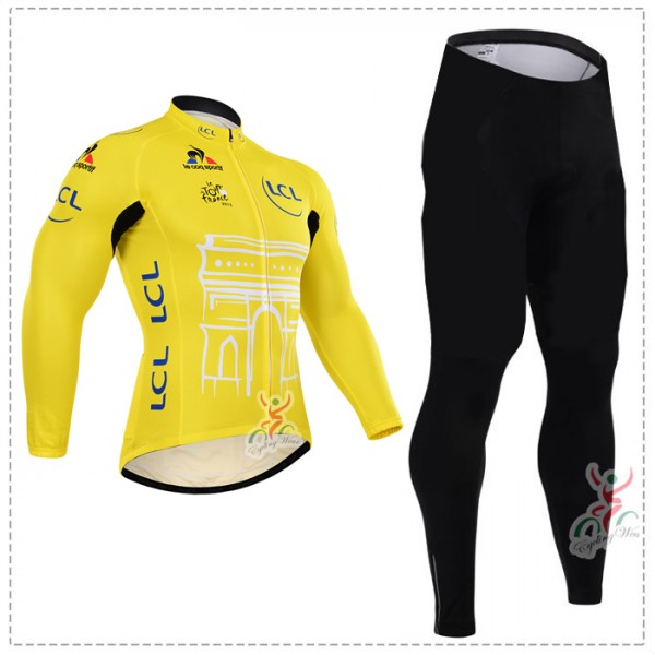 2015 Tour de France jaune Fahrradbekleidung Radtrikot Satz Langarm und Lange Fahrradhose