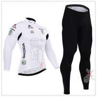 2015 Tour de France Blanc Fahrradbekleidung Radtrikot Satz Langarm und Lange Fahrradhose