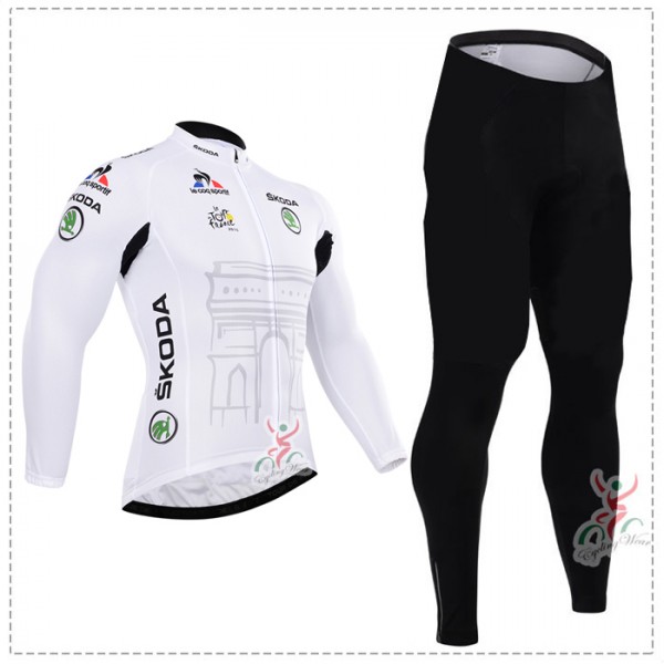 2015 Tour de France Blanc Fahrradbekleidung Radtrikot Satz Langarm und Lange Fahrradhose