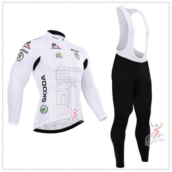 2015 Tour de France Blanc Fahrradbekleidung Radtrikot Satz Langarm und Lange Trägerhose
