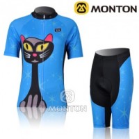 2011 Monton Blue Cat Damen Radbekleidung Radtrikot Kurzarm und Fahrradhosen Kurz
