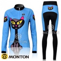 2011 Monton Blue Cat Damen Fahrradbekleidung Radtrikot Satz Langarm und Lange Fahrradhose