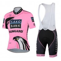 2015 Saxo Bank Sungard Damen Fahrradbekleidung Satz Fahrradtrikot Kurzarm Trikot und Kurz Trägerhose Rosa